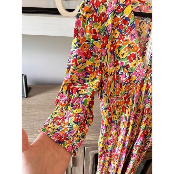 RIXO Target Floral Puff Sleeve Dress V- Neck-Bias Cut Bodycon Size 0 - Picture 5 of 12